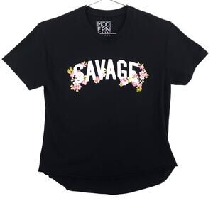 Modern Lux Savage T Shirt Womens Small Black Floral Short Sleeve Crew Neck Top